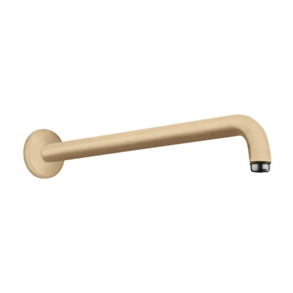 Hansgrohe Brausearm in gebürstetem Bronze-Finish, gebogenes Design, mit Wandmontageplatte. Ideal für die Installation in Duschen oder Badewannen.